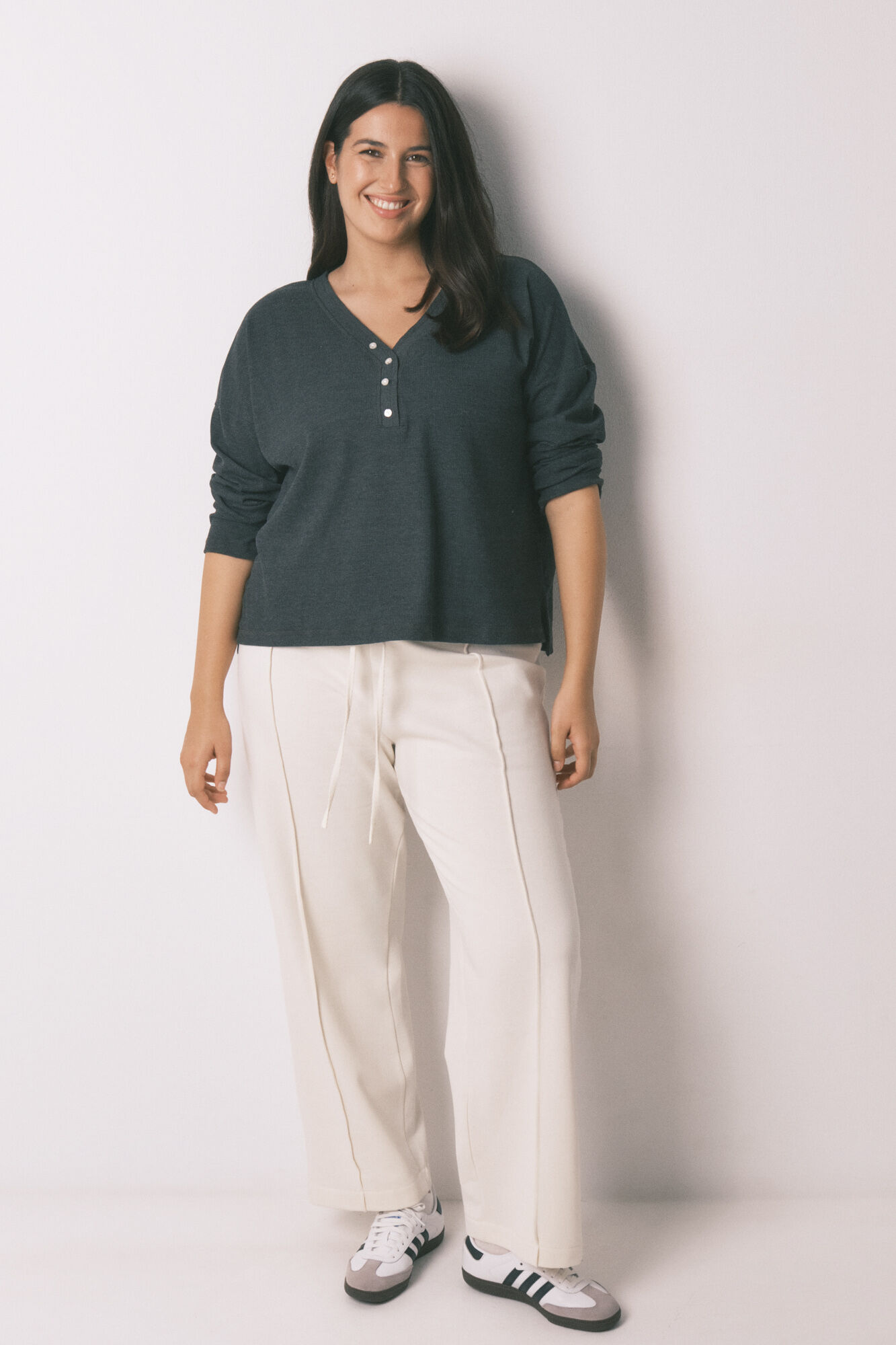 Women'secret Cal&ccedil;a comprida branca de pel&uacute;cia fina bege