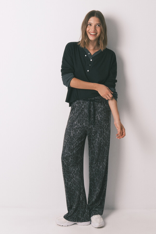 Women'secret T-shirt preta de manga comprida waffle preto