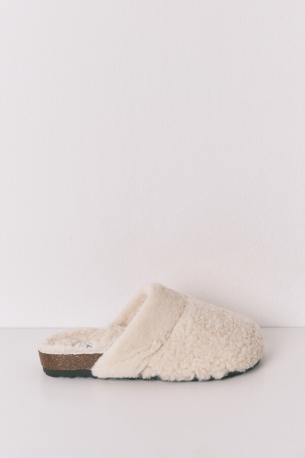 Women'secret Chinelos de quarto de borrego de carneiro bege bege