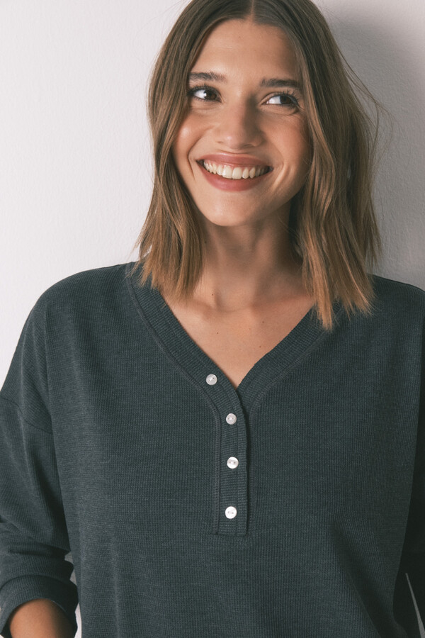 Women'secret T-shirt de manga manga waffle cinza cinzento