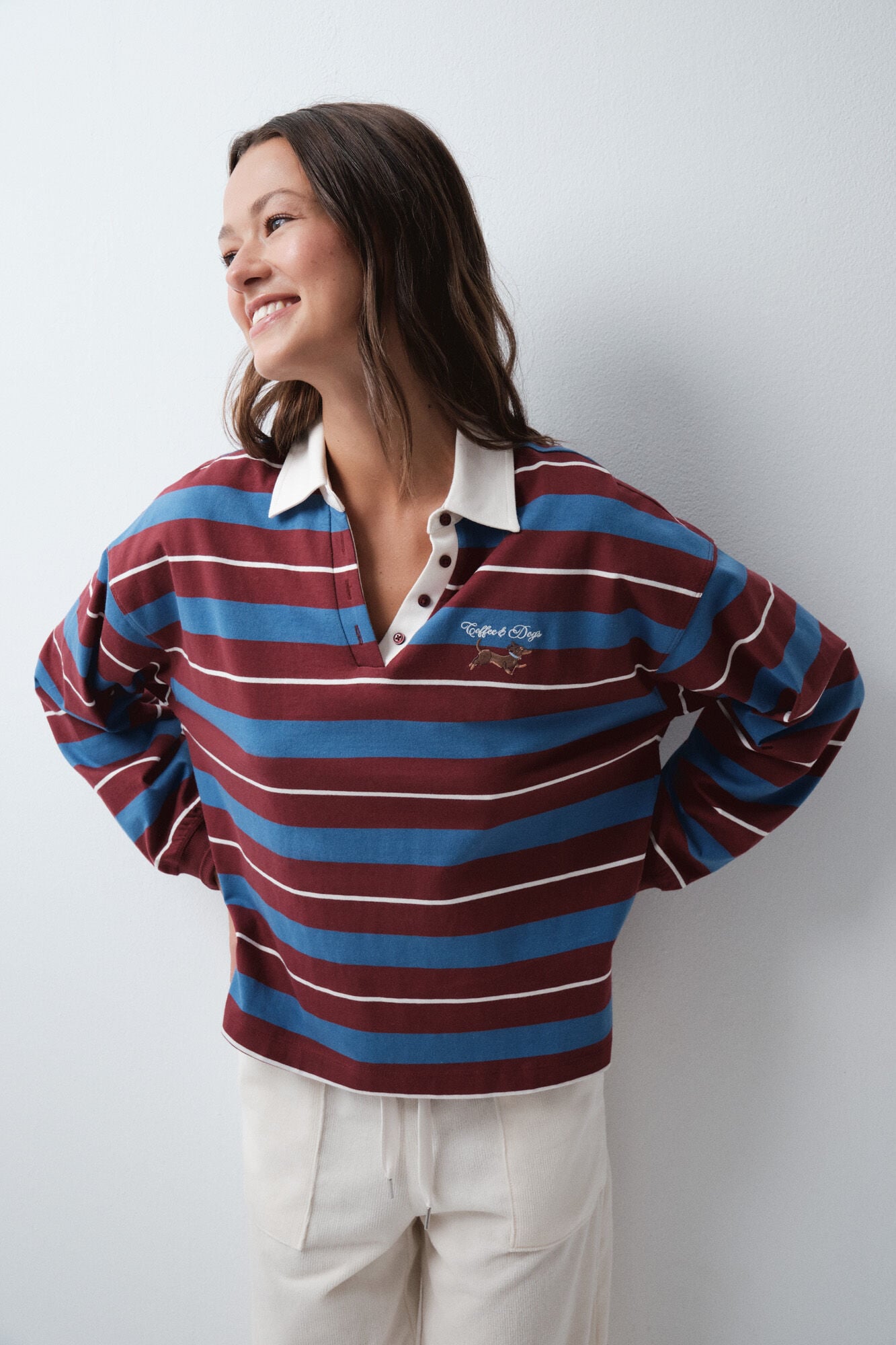Women'secret Polo de riscas azul-gren&aacute;