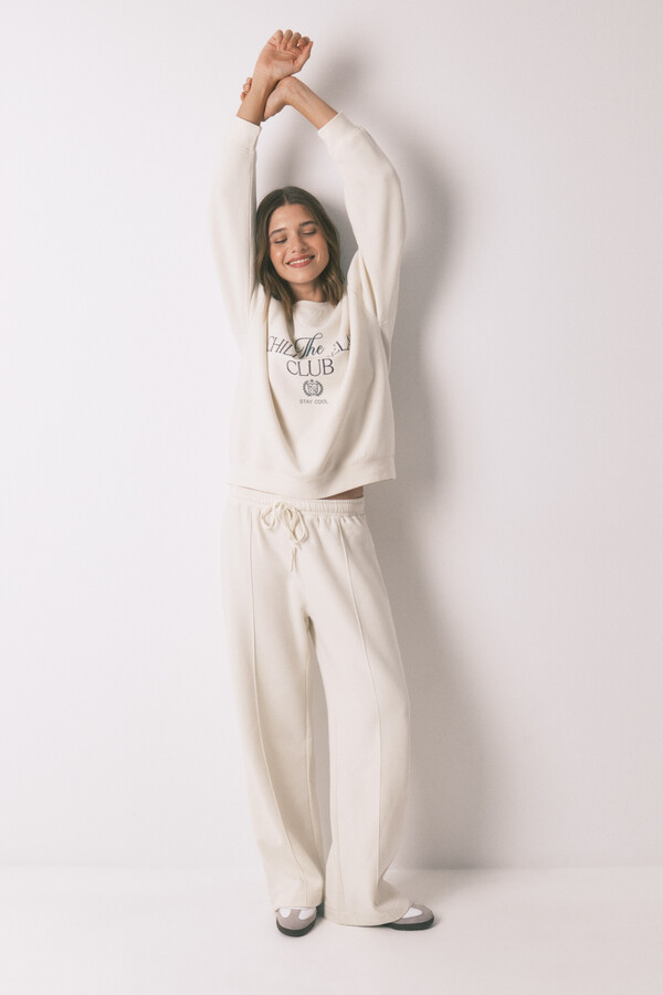 Women'secret Sudadera felpa algodón blanco marfil