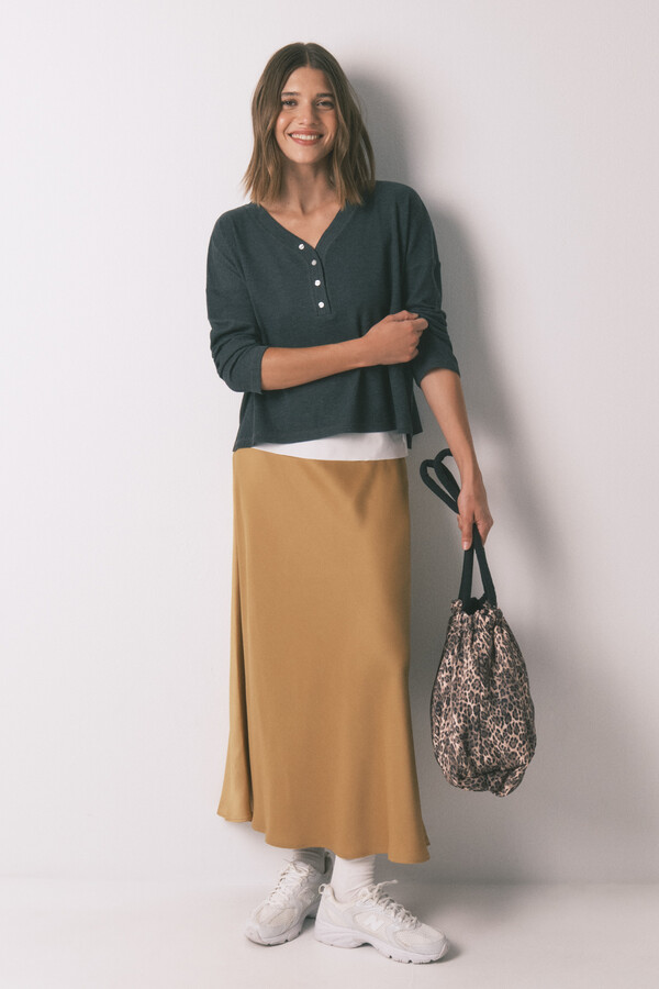 Women'secret T-shirt de manga manga waffle cinza cinzento