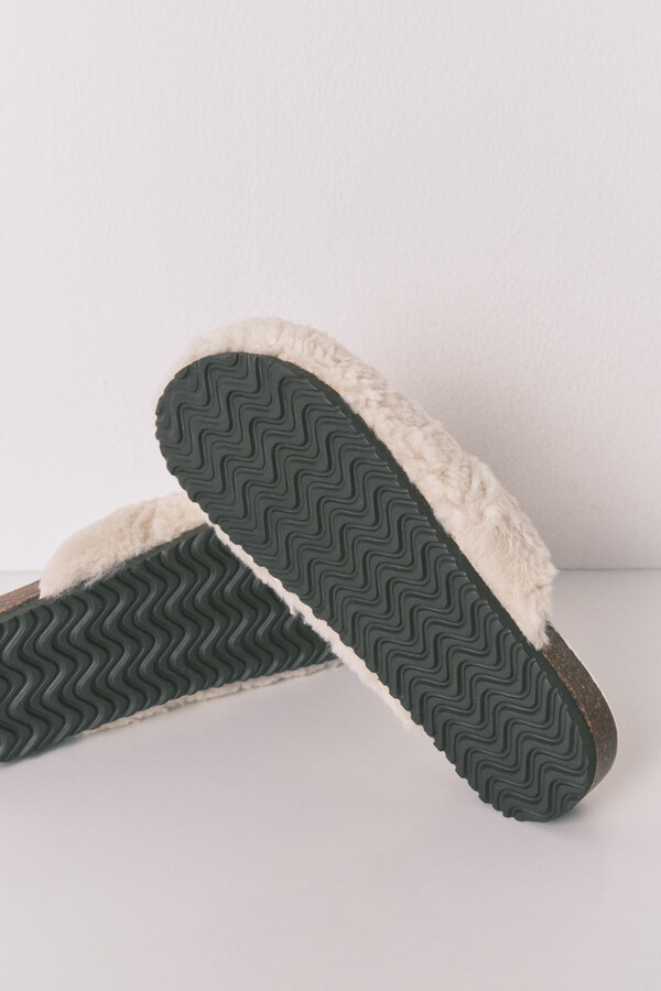 Women'secret Chinelos de quarto de borrego de carneiro bege bege