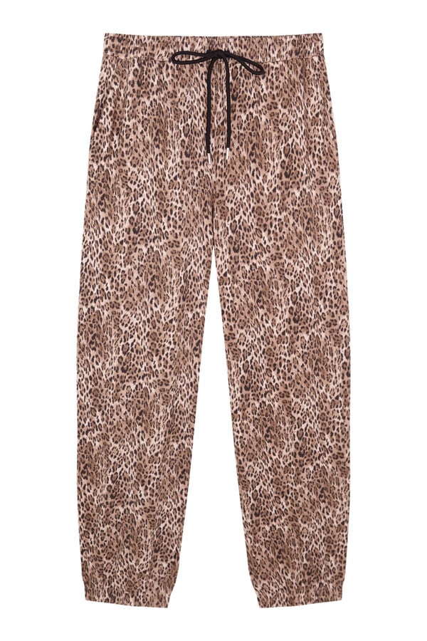 Women'secret Calça comprida com estampa animal de cenoura marrom cru