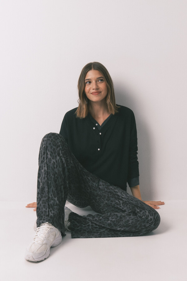 Women'secret Calça comprida cinza com estampa animal cinzento