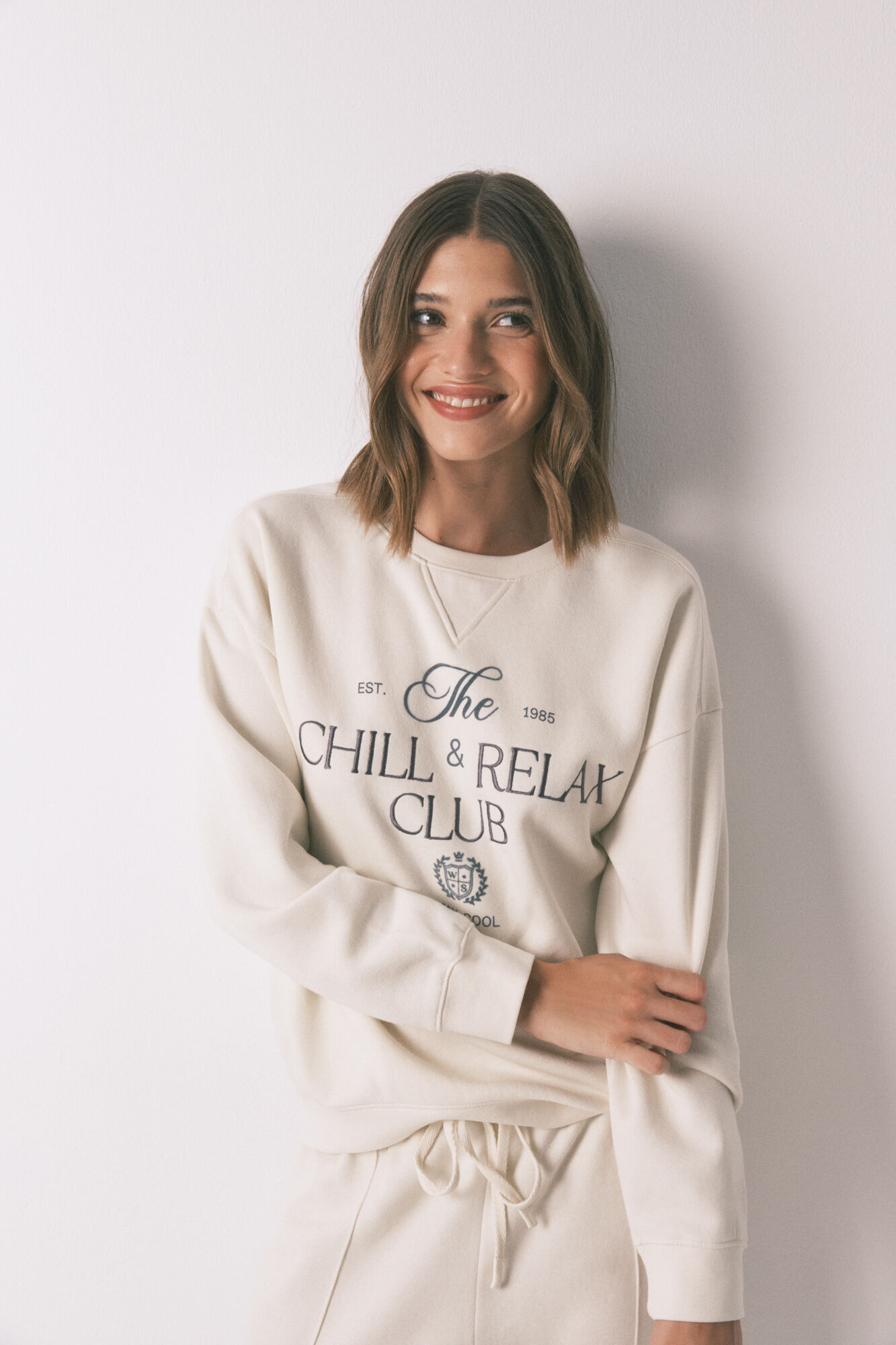 Women'secret Sweatshirt de pel&uacute;cia de algod&atilde;o branco bege