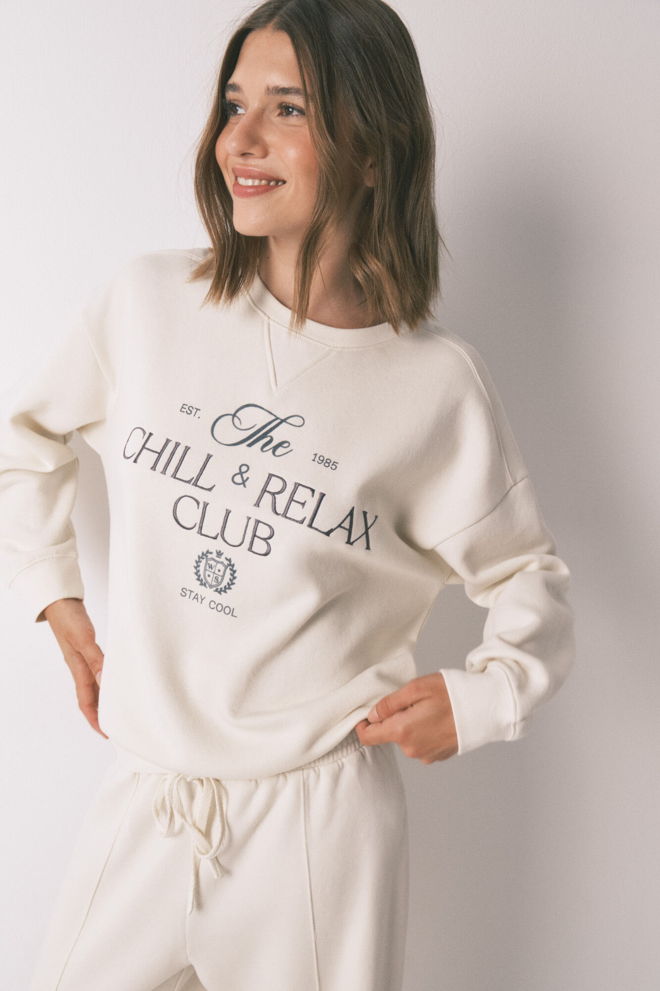 Women'secret Sweatshirt de pel&uacute;cia de algod&atilde;o branco bege