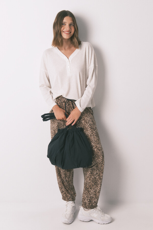 Women'secret T-shirt de manga manga waffle marfim bege