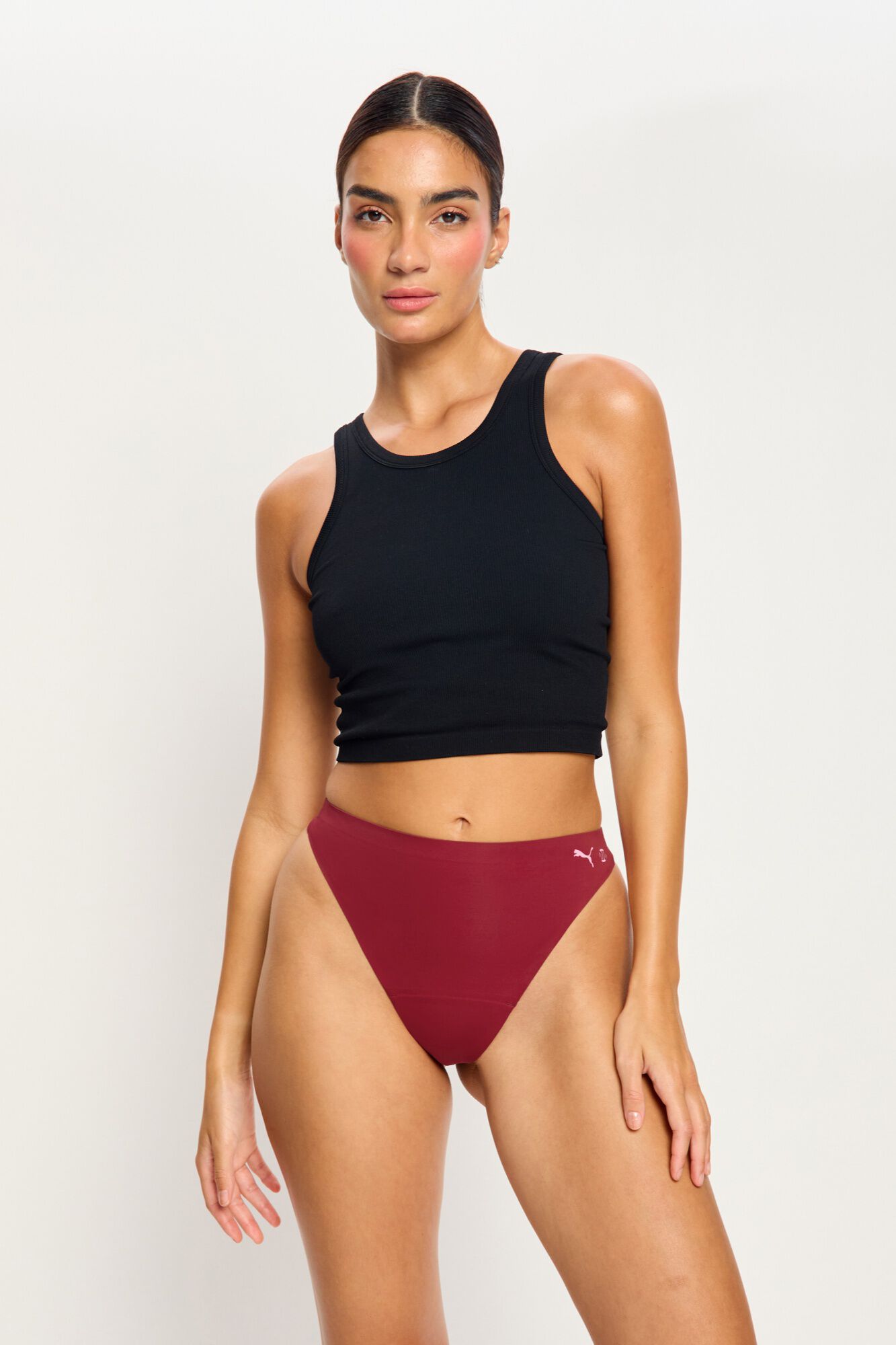 Modibodi Tanga menstrual sem costura fluxo moderado Puma vermelho vermelho